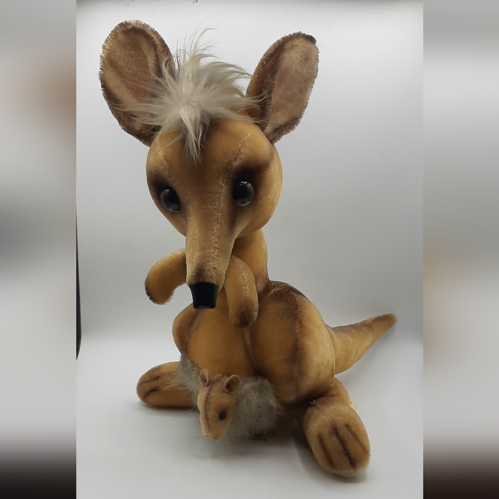 Vintage 1960's Kamar Japan Kangaroo Plush Stuffed Animal 12" Tall with Tags